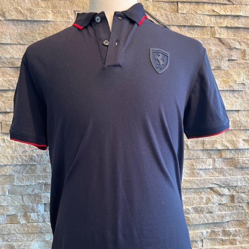 FERRARI --NEW Men's "Mercerized" Navy Blue Cotton Short Sleeve Polo Shirt LARGE